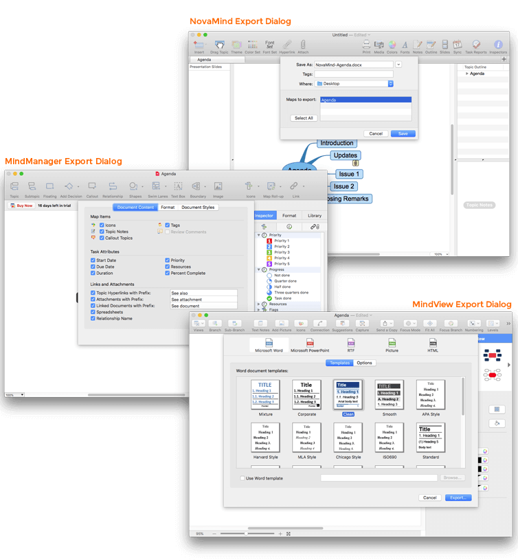 Mind mapping Software Export Dialog