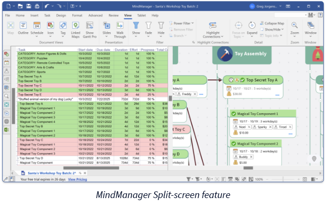 Mind Manager split view